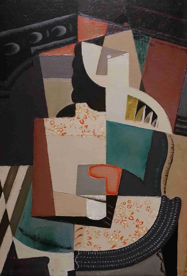 Femme Assise (Seated Woman),María Blanchard,Oil Painting,Oil Painting, solo, abstract, shadow