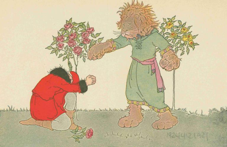 The merchant and the beast,Margaret Evans Price,Illustration,Illustration, flower, 2boys, multiple boys