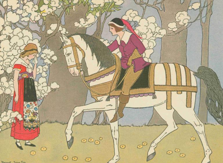 Toads and diamonds,Margaret Evans Price,Illustration,Illustration, japanese clothes, hat, tree, flower, horse