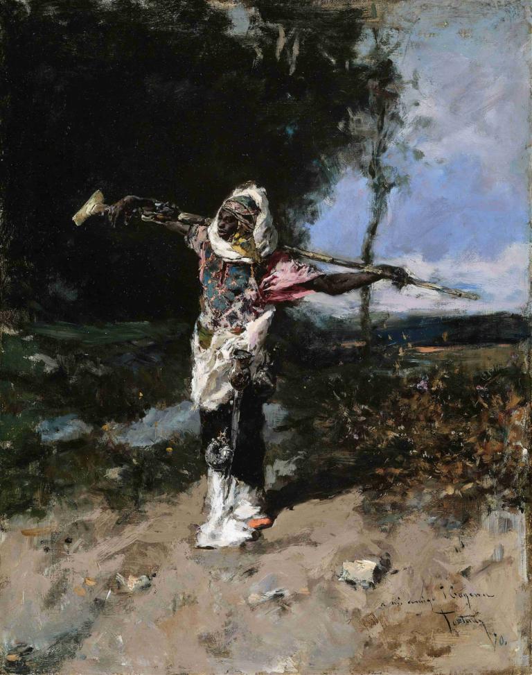 African Chief,Mariano Fortuny Marsal,Oil Painting,Oil Painting, solo, 1boy, traditional media, male focus