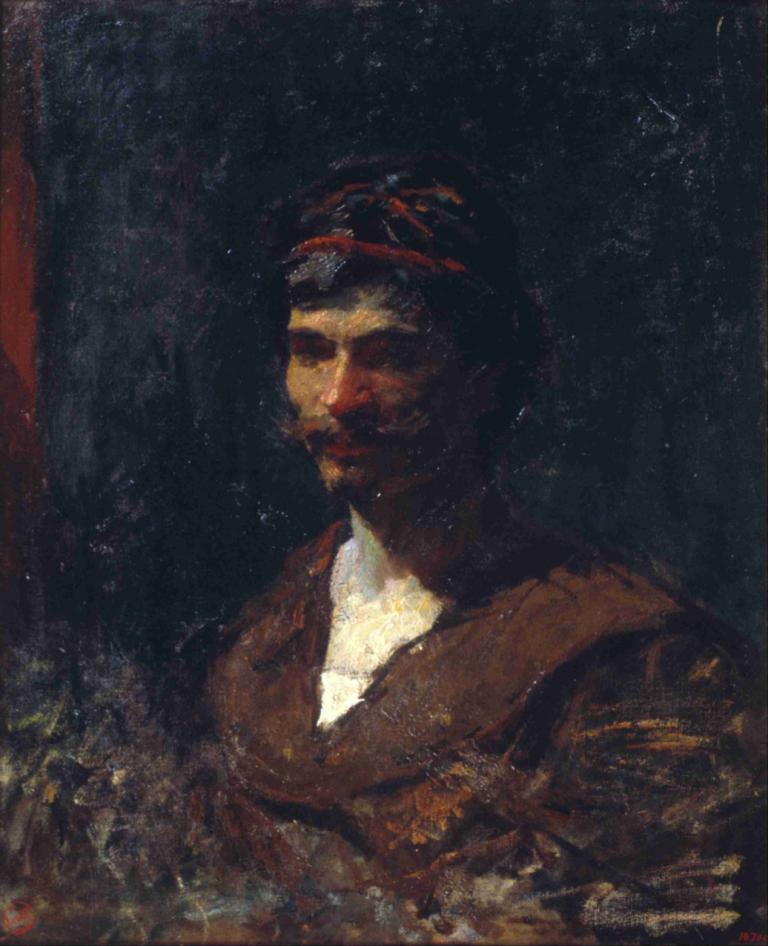 Bust of a Man. Allegory of Bacchus,Mariano Fortuny Marsal,Oil Painting,Oil Painting, solo, 1boy, male focus