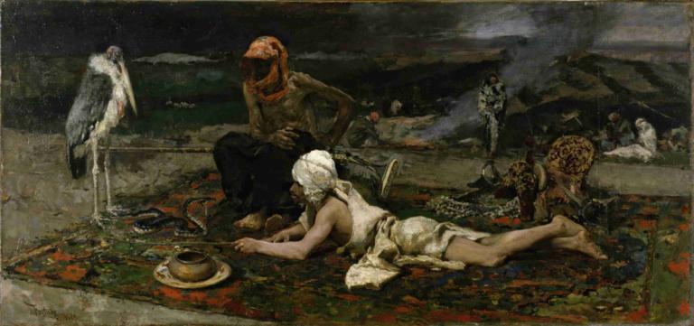 Hindu Snake Charmers,Mariano Fortuny Marsal,Oil Painting,Oil Painting, fine art parody, barefoot