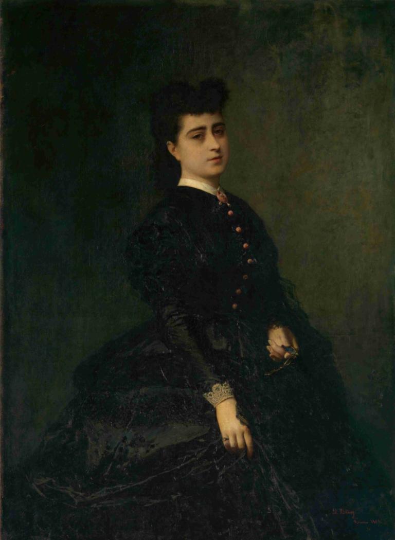 Mirope Savati Gaye,Mariano Fortuny Marsal,Oil Painting,Oil Painting, solo, black hair, dress, 1girl