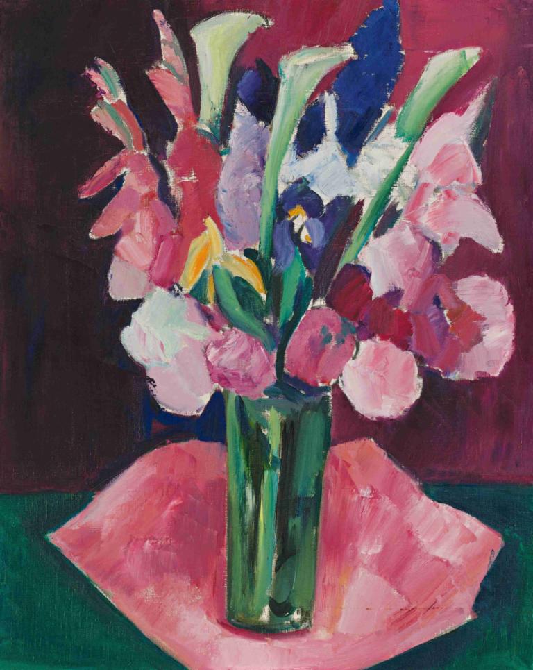 Flowers In A Vase,Marsden Hartley,Oil Painting,Oil Painting, flower, tulip, pink flower, no humans