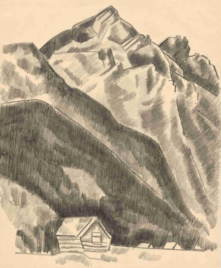 Mountain landscape (Garmisch-Partenkirchen),Marsden Hartley,Illustration,Illustration, monochrome, no humans