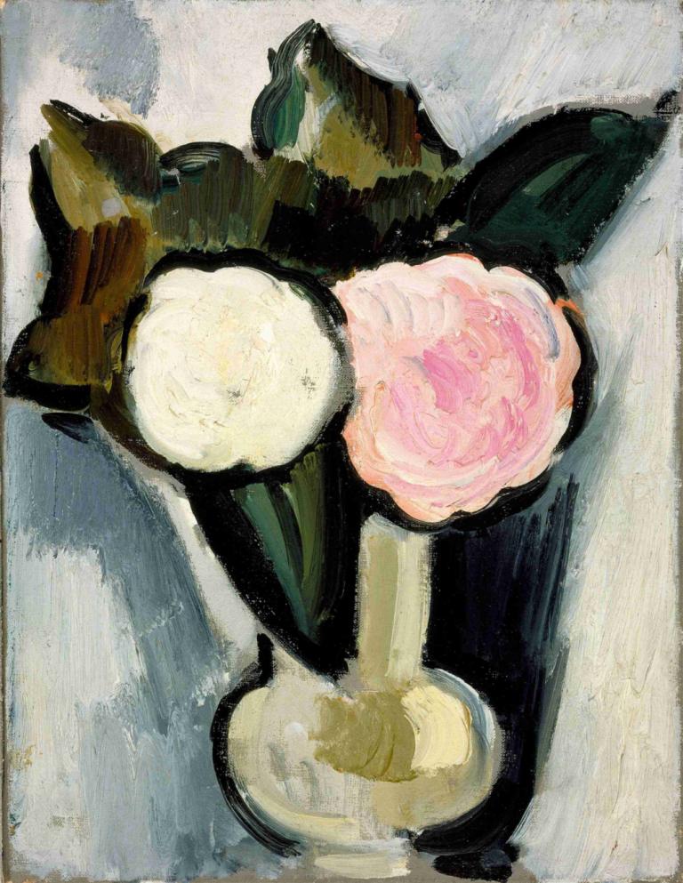 Pink and White Flowers in a Vase,Marsden Hartley,Oil Painting,Oil Painting, flower, no humans, still life