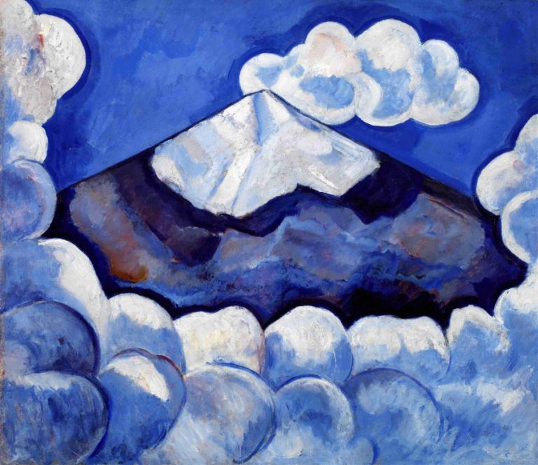 Popocatepetl, Spirited Morning- Mexico,波波卡特佩特尔，精神的早晨--墨西哥,Marsden Hartley,马斯登-哈特利,油画,油画, 云, 没有人类, 天空, 传统媒体