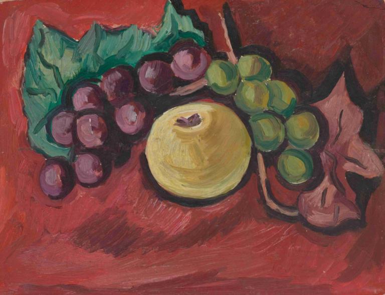 Still Life,静物,Marsden Hartley,马斯登-哈特利,油画,油画, 没有人类, 独奏, 神奇宝贝（生物）, 水果, 食物, 葡萄, 红色背景