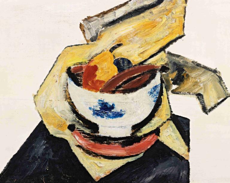 Still Life With White Bowl,带白碗的静物,Marsden Hartley,马斯登-哈特利,油画,油画, 独奏, 简单的背景, 传统媒体, 白色背景, 没有人类, 上半身