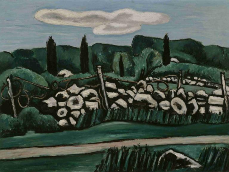 The Last Stone Walls, Dogtown,Marsden Hartley,Oil Painting,Oil Painting, outdoors, no humans, cloud