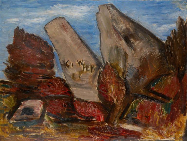 Whale’s Jaw, Dogtown Common, Cape Ann, Massachusetts,Marsden Hartley,Olejomalba,Olejomalba, žádní lidé, nebe