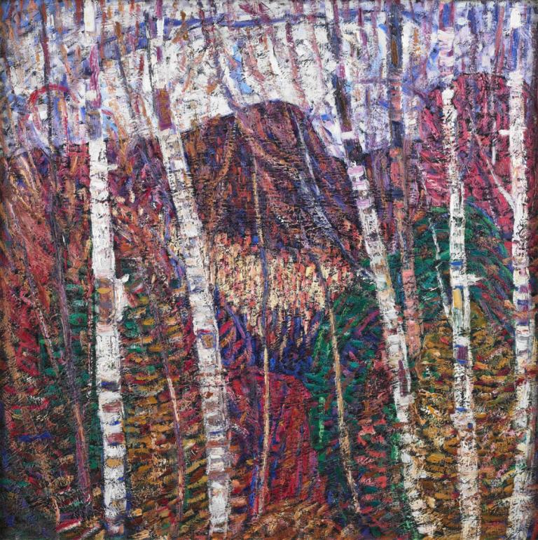 White Birches,Marsden Hartley,Oil Painting,Oil Painting, abstract, solo, 1girl