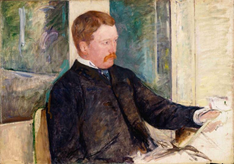 Alexander J. Cassatt,Mary Cassatt,Oil Painting,Oil Painting, 1boy, mustache, male focus, facial hair, solo