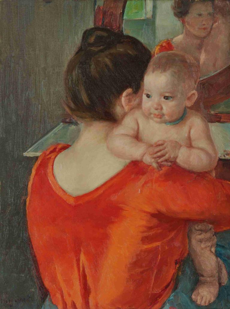 Baby Charles Looking Over His Mother's Shoulder,Mary Cassatt,Oil Painting,Oil Painting, mirror, reflection