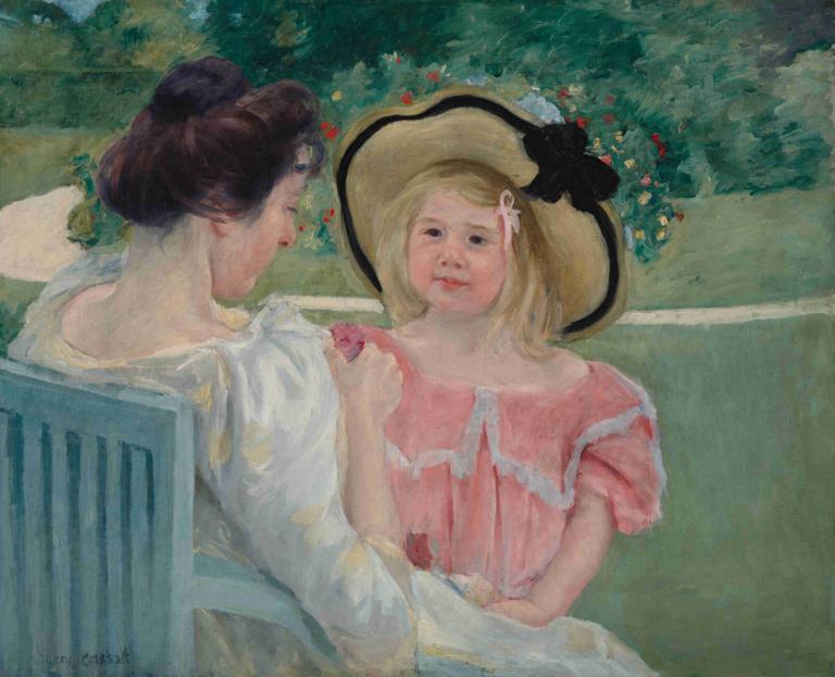 In The Garden,Na vrtu,Mary Cassatt,Oljna slika,Oljna slika, več deklet, 2 dekleta, blond lasje, klobuk