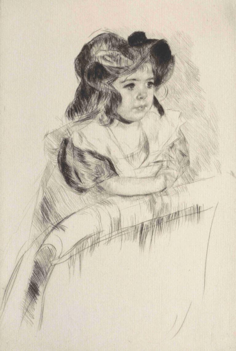 Margot, Resting Arms on Back of Armchair,Margot, Hvilende armer på baksiden av lenestolen,Mary Cassatt,Skisse