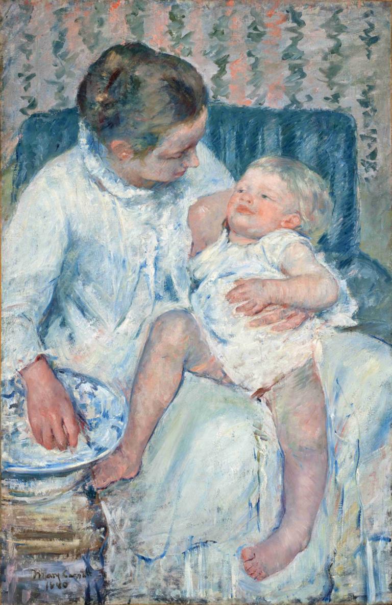 Mother About to Wash Her Sleepy Child,眠っている子供を洗おうとする母親,Mary Cassatt,メアリー・カサット,油絵,油絵, 複数の男の子, 男の子2人, 美術パロディ