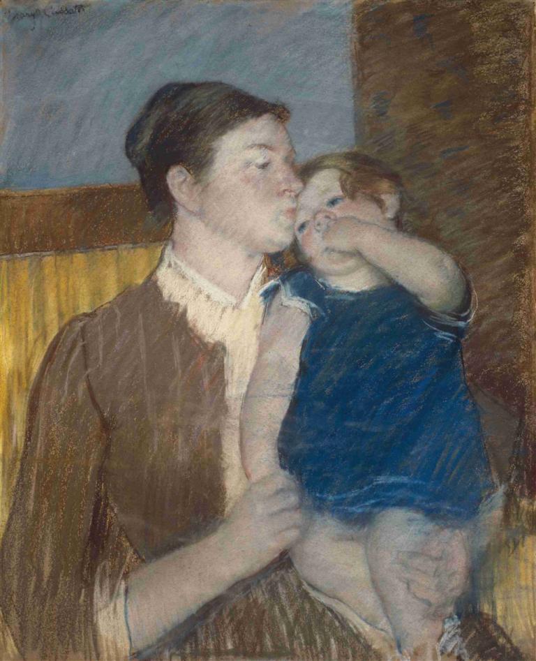 Mother's Goodnight Kiss,母のおやすみのキス,Mary Cassatt,メアリー・カサット,油絵,油絵, 赤ちゃん, キス, 運ぶ, 従来のメディア, 子供, 複数の男の子, 美術パロディ