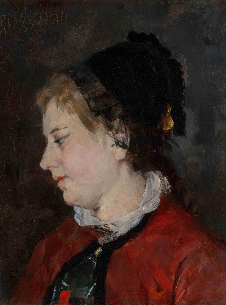 Portrait of Madame Sisley,마담 시슬리의 초상,Mary Cassatt,메리 카사트,오일 페인팅,오일 페인팅, 여자 1명, 독주, 프로필, 파란 눈, 갈색 머리, 상체, 보석류