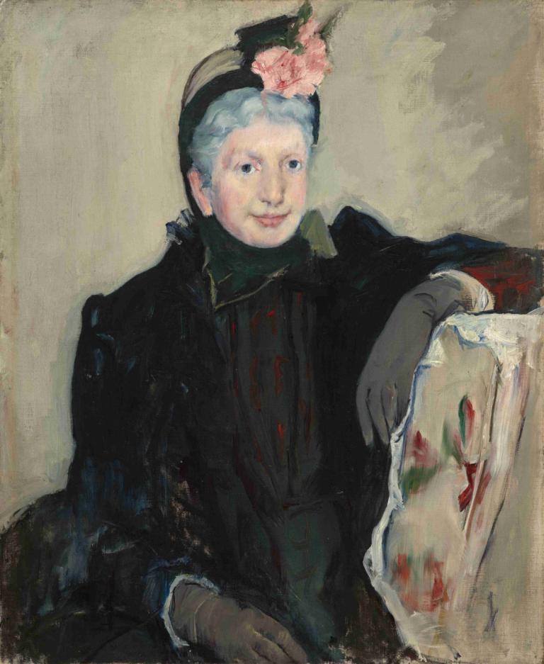 Portrait of an Elderly Lady,老婦人の肖像,Mary Cassatt,メアリー・カサット,油絵,油絵, ソロ, 手袋, 花, 美術パロディ, 1女の子, 笑顔, 視聴者を見ている, 帽子