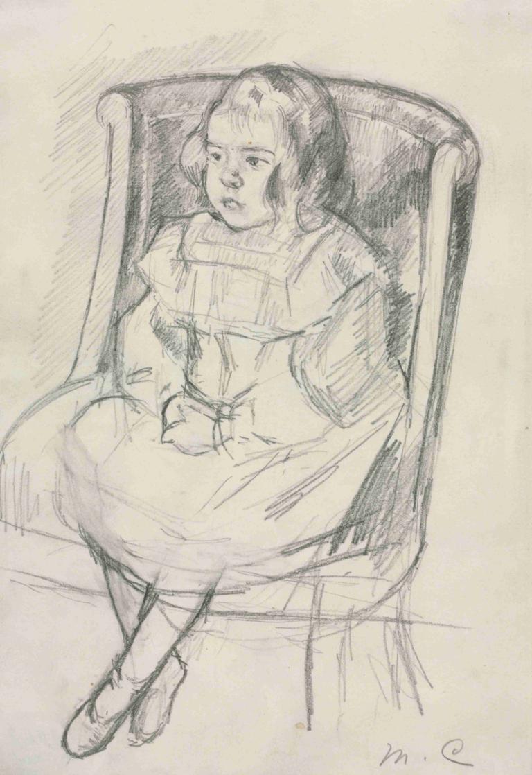 Simone Seated,시몬 앉은 자세,Mary Cassatt,메리 카사트,스케치,스케치, 독주, 여자 1명, 스케치, 좌석, 단색화, 의자, 드레스, 전통 미디어, 짧은 머리, 날짜가 있는