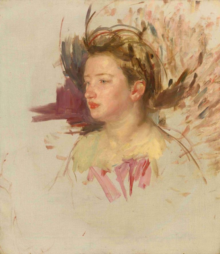 Sketch of Antoinette,앙투아네트의 스케치,Mary Cassatt,메리 카사트,컬러 스케치,컬러 스케치, 여자 1명, 독주, 갈색 머리, 회화 (중), 전통 미디어, 짧은 머리