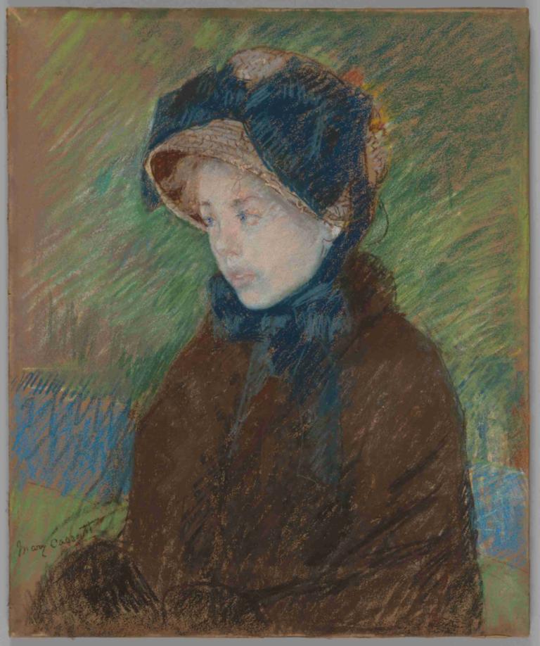 Susan in a Straw Bonnet,밀짚 보닛을 쓴 수잔,Mary Cassatt,메리 카사트,오일 페인팅,오일 페인팅, 독주, 여자 1명, 상체, 모자, 서명