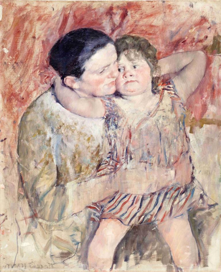 Woman and Child,女性と子供,Mary Cassatt,メアリー・カサット,油絵,油絵, 1女の子, 男の子1名, 黒髪, ハグ, 絵画（中）, 従来のメディア, ヘテロ, ドレス, 子供, ショートヘア