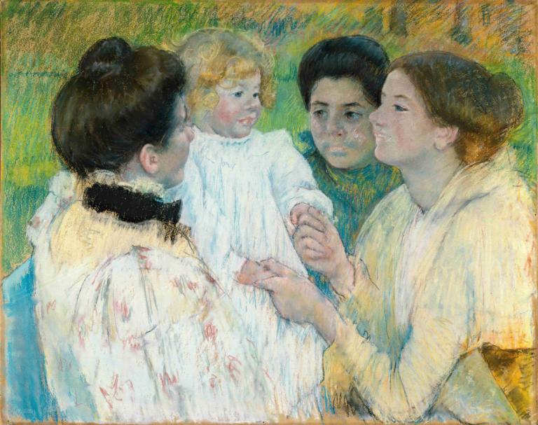 Women Admiring A Child,Kvinnor som beundrar ett barn,Mary Cassatt,Oljemålning,Oljemålning, flera tjejer