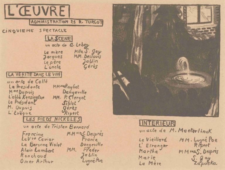 Affiche voor het Théâtre de l'Œuvre met afbeelding van een fontein,분수를 묘사한 테아트르 드 뢰브르 극장 포스터,Maurice Denis