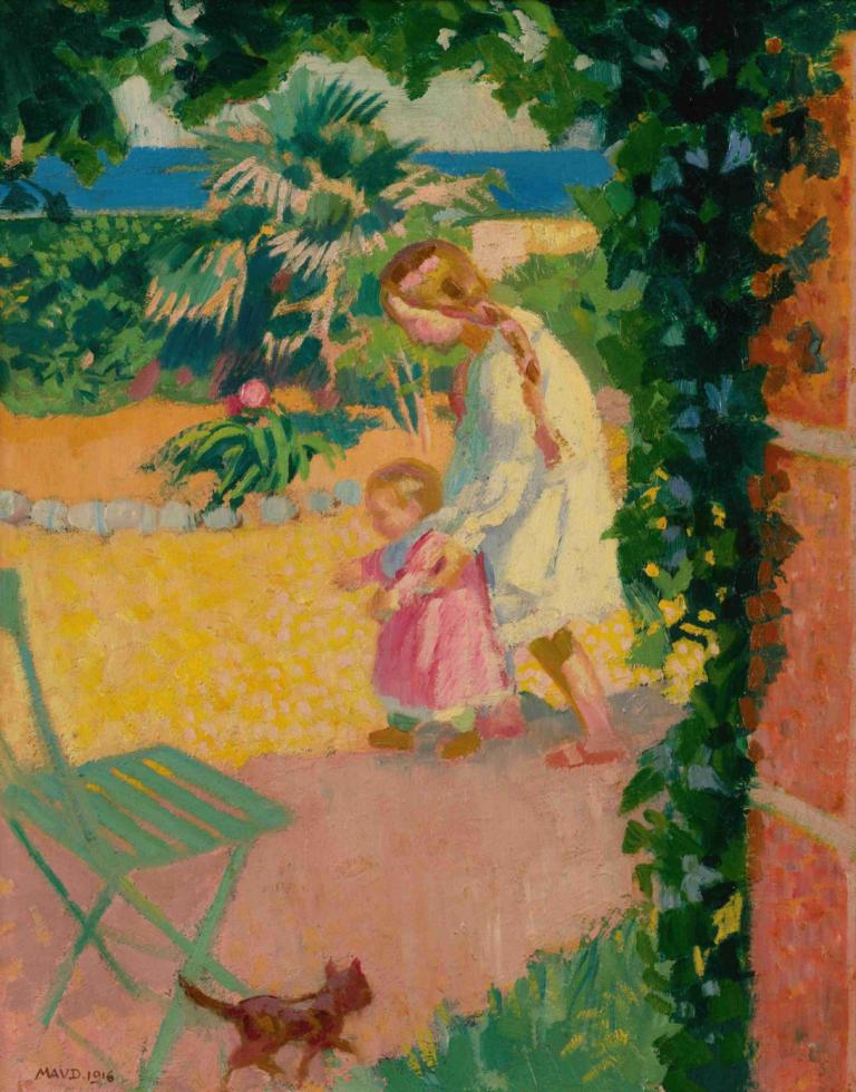 Alo Devant La Maison De Garde,Maurice Denis,Illustration,Illustration, braid, dress, brown hair, outdoors