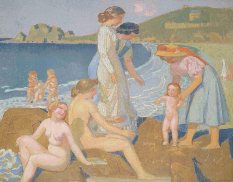 Baigneuses à Perros-Guirec,Maurice Denis,Illustration,Illustration, fine art parody, multiple girls, nude