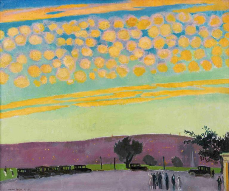 Coucher De Soleil À Pittsburgh,Maurice Denis,Illustration,Illustration, outdoors, no humans, tree