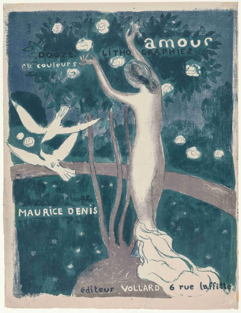 Love,Maurice Denis,Illustration,Illustration, bird, white flower, tree, no humans, flower, english text