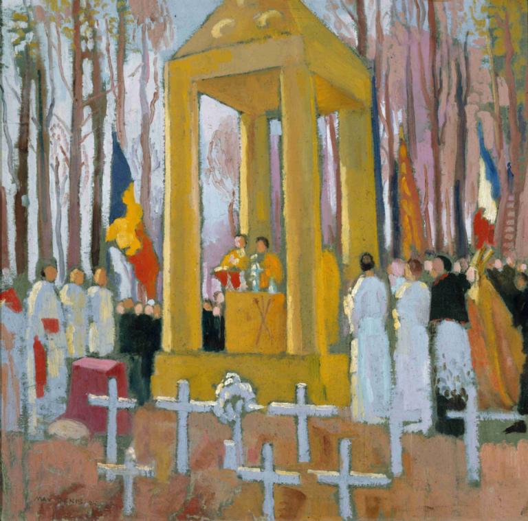 Messe devant la tombe d'Ernest Psichari,Maurice Denis,Illustration,Illustration, tree, cross, outdoors