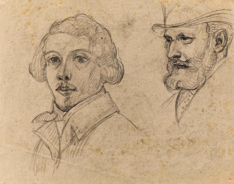 Portraits des peintres Edouard Manet et Théodore Chasseriau,画家爱德华-马奈和泰奥多尔-夏瑟里奥的肖像画,Maurice Denis,莫里斯-丹尼斯,素描