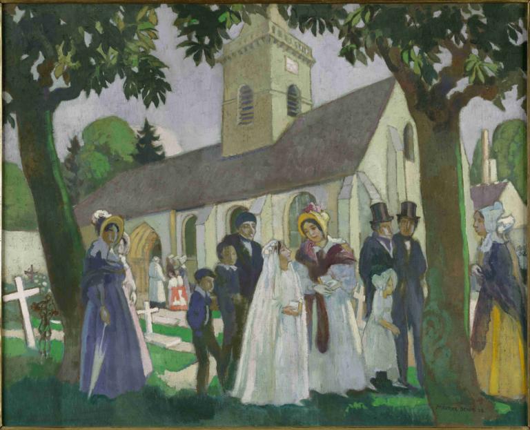 Première communion de Léopoldine à Fourqueux,莱奥波尔丁在 Fourqueux 的第一次圣餐仪式,Maurice Denis,莫里斯-丹尼斯,插画,插画, 树, 多个女孩