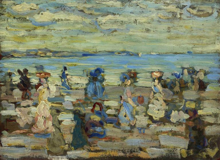 Beach Scene,Maurice Prendergast,Oil Painting,Oil Painting, multiple girls, outdoors, traditional media