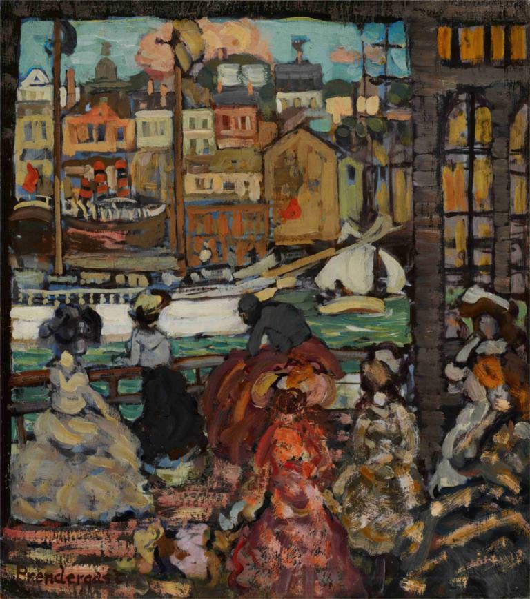 East Boston Ferry,Maurice Prendergast,Oil Painting,Oil Painting, watercraft, boat, dress, multiple girls