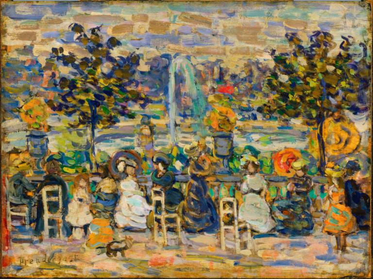 In Luxembourg Gardens,Maurice Prendergast,Oil Painting,Oil Painting, multiple girls, outdoors