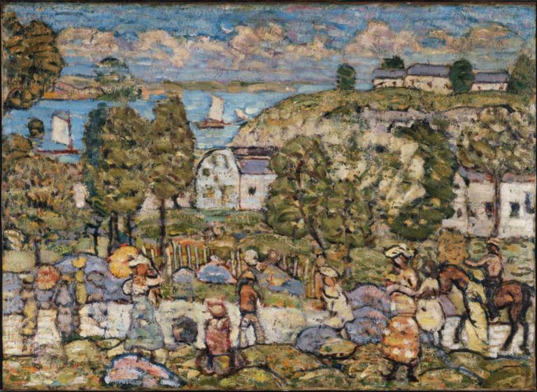 Landscape Near Nahant,Maurice Prendergast,Oil Painting,Oil Painting, tree, multiple boys, outdoors