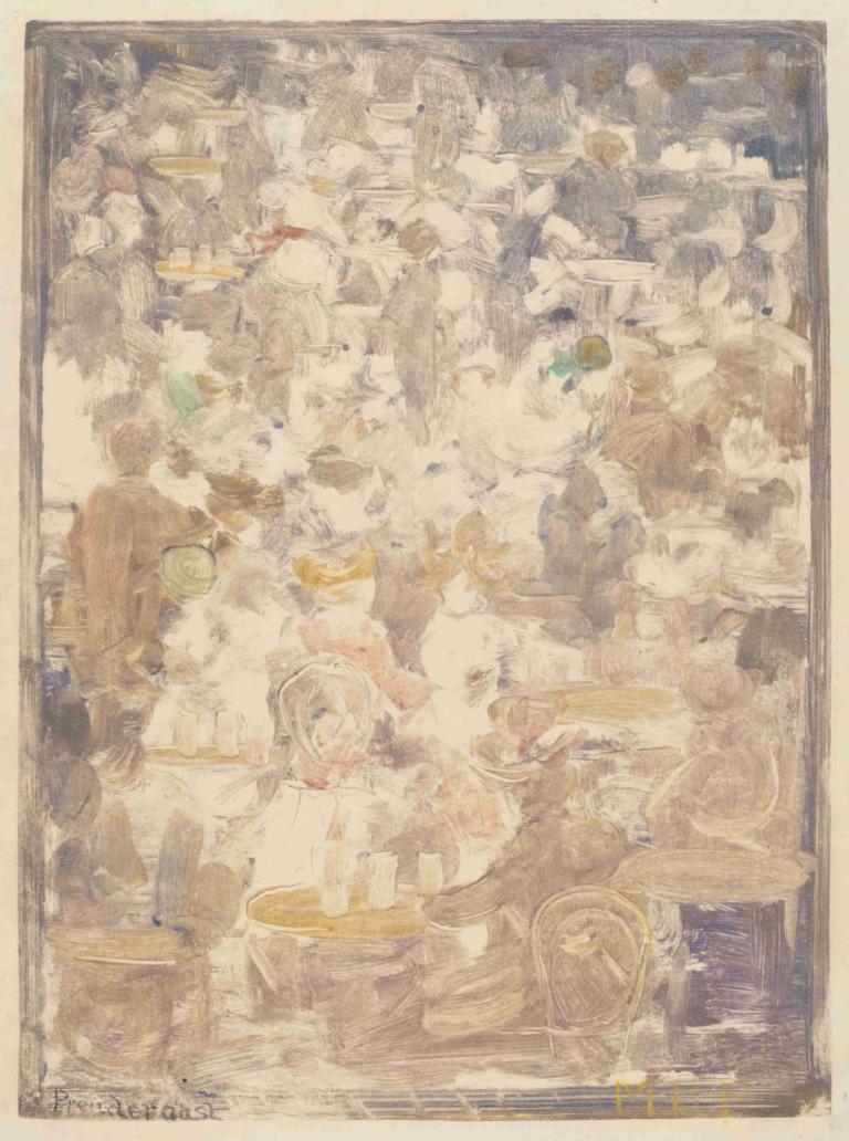 Outdoor Cafe Scene,Buitencafé Scène,Maurice Prendergast,Olieverf,Olieverf, 1meisje, solo