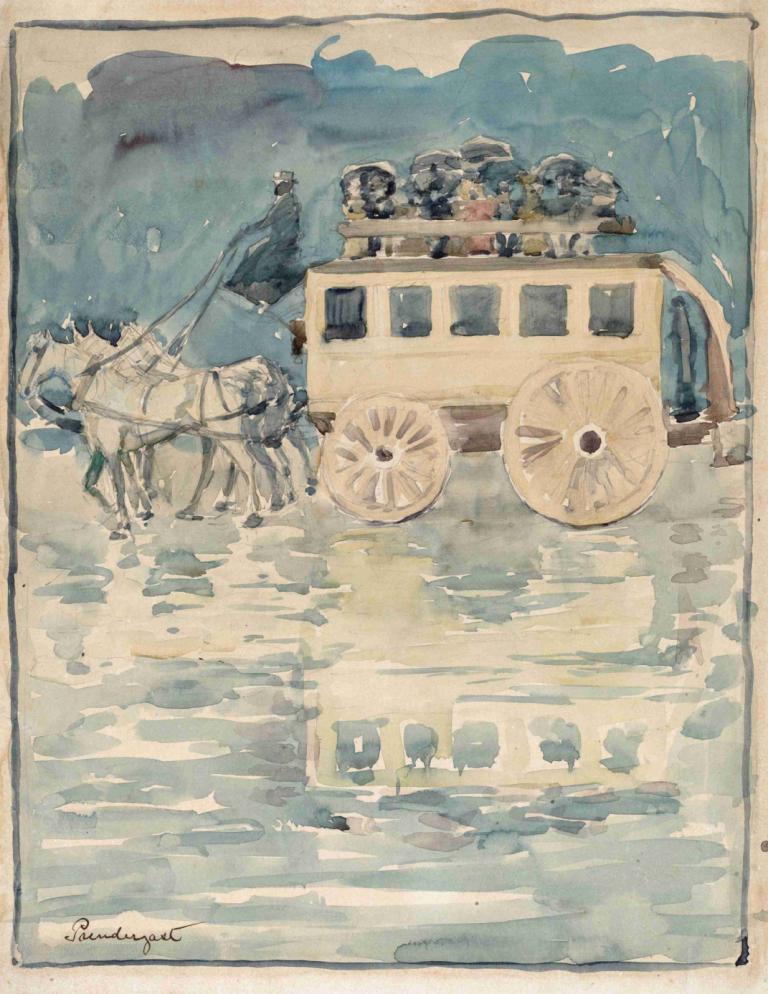 Parisian Omnibus,Parijse omnibus,Maurice Prendergast,Olieverf,Olieverf, grond voertuig, buitenshuis