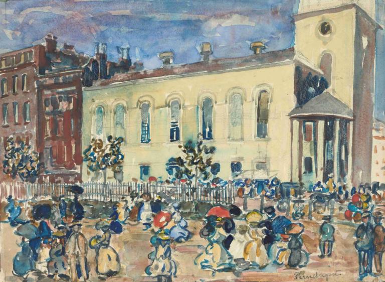 Park Street Church, Boston,Maurice Prendergast,Olieverf,Olieverf, traditionele media, schilderij (middel)