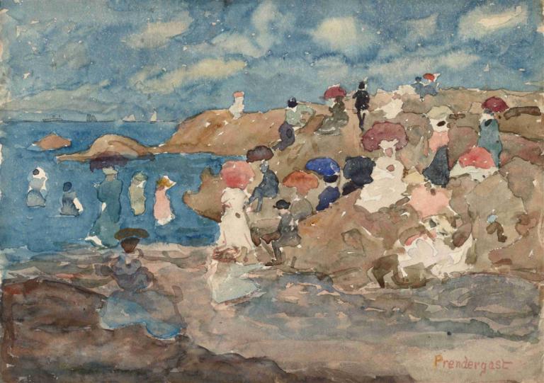 Revere Beach,Pantai Revere,Maurice Prendergast,Lukisan cat minyak,Lukisan cat minyak, lukisan (sedang)