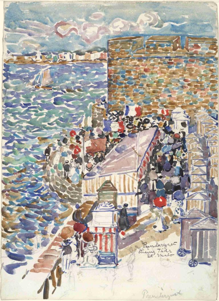 Rising Tide, St. Malo,Rising Tide, St Malo,Maurice Prendergast,Lukisan cat minyak,Lukisan cat minyak, kapal