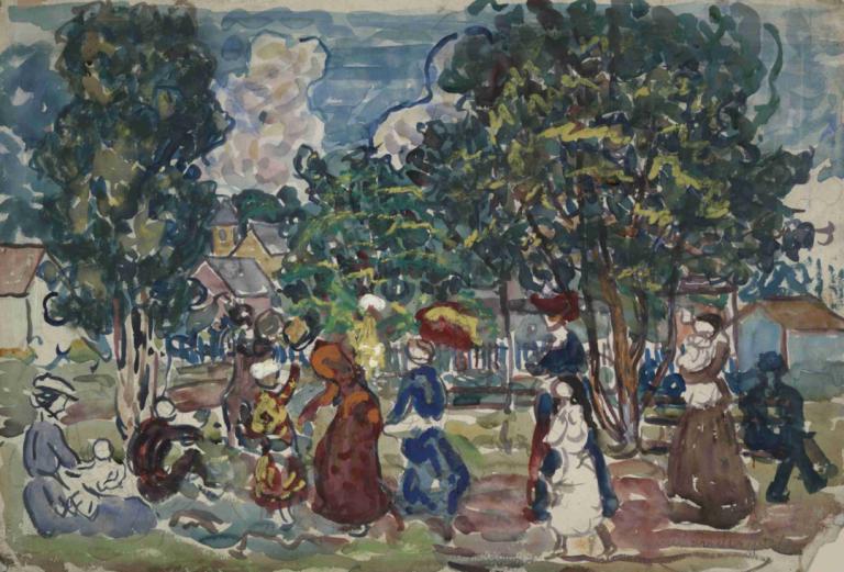 Sunday Promenade,Promenad på söndagen,Maurice Prendergast,Oljemålning,Oljemålning, flera tjejer, träd