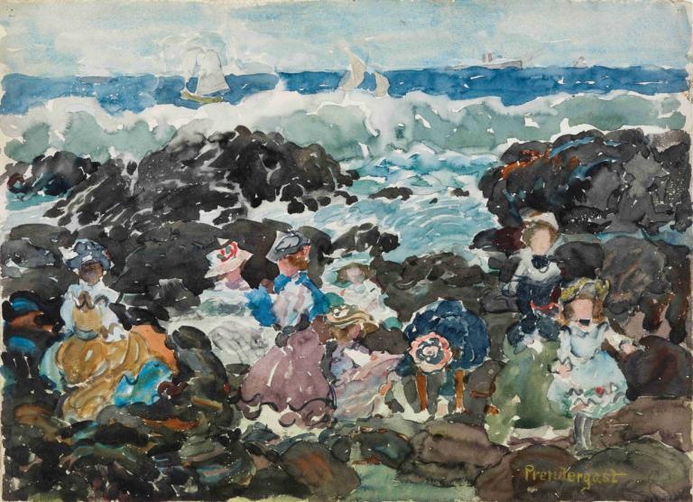 Surf, Cohasset,Berselancar, Cohasset,Maurice Prendergast,Lukisan cat minyak,Lukisan cat minyak, banyak gadis