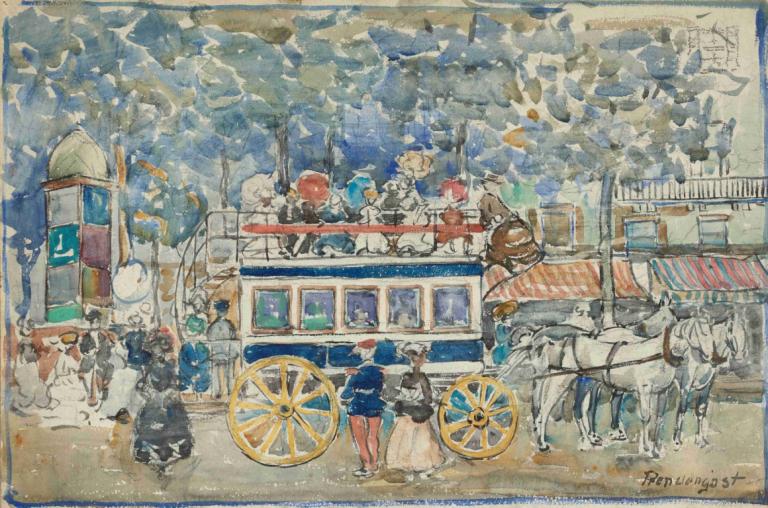 The Paris Omnibus,Paris Omnibus,Maurice Prendergast,Oliemaleri,Oliemaleri, hest, udendørs, ridning