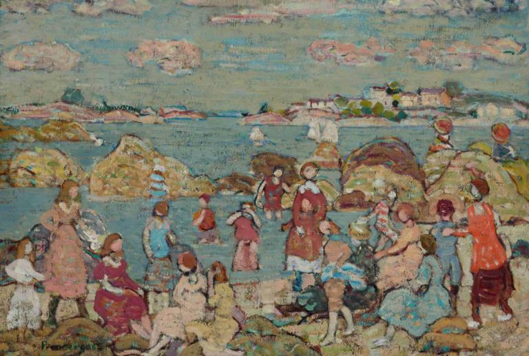 The Seashore,Stranden,Maurice Prendergast,Oliemaleri,Oliemaleri, flere piger, 6+ piger, kjole, brunt hår